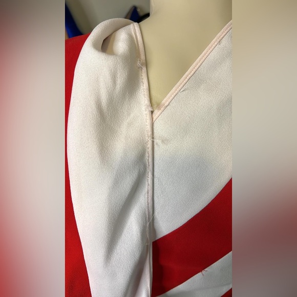 Professional White and Red Long Dress - V Neck - Picture 2 of 10